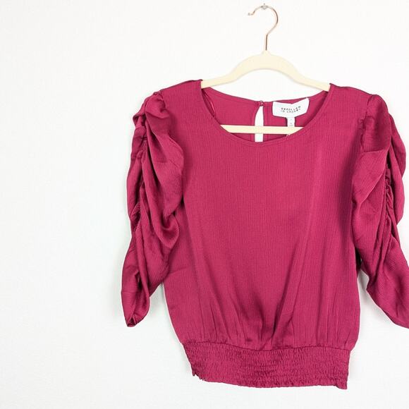 NWT Derek Lam 10 Crosby Pink Ruched Sleeve Textured Smocked Top - Picture 3 of 7